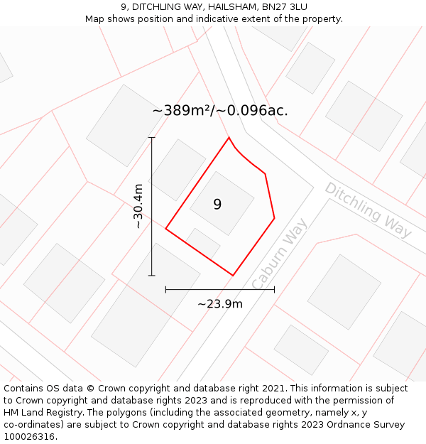 9, DITCHLING WAY, HAILSHAM, BN27 3LU: Plot and title map
