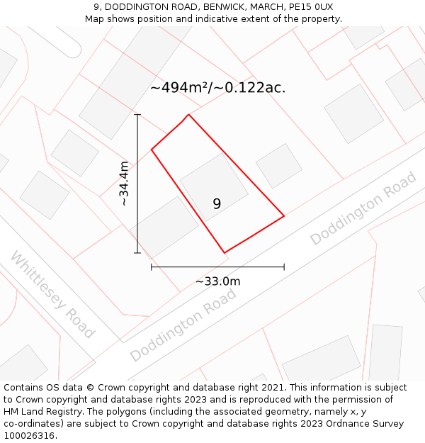 9, DODDINGTON ROAD, BENWICK, MARCH, PE15 0UX: Plot and title map