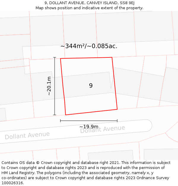 9, DOLLANT AVENUE, CANVEY ISLAND, SS8 9EJ: Plot and title map