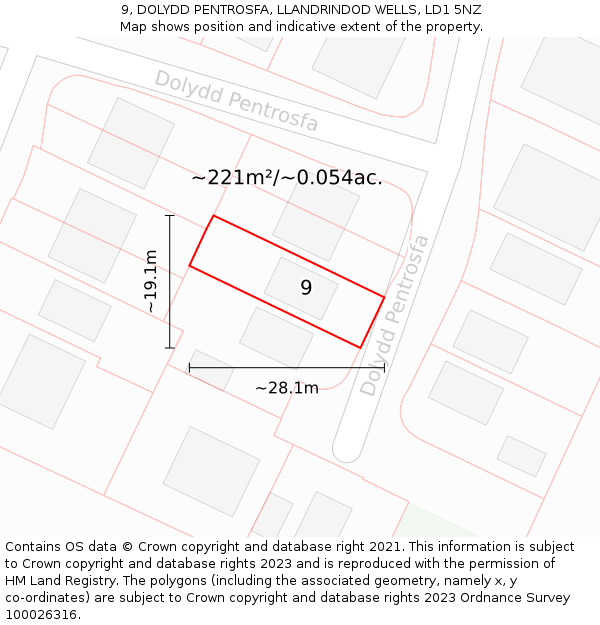 9, DOLYDD PENTROSFA, LLANDRINDOD WELLS, LD1 5NZ: Plot and title map