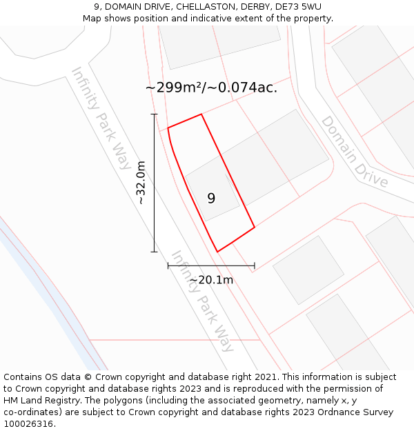 9, DOMAIN DRIVE, CHELLASTON, DERBY, DE73 5WU: Plot and title map