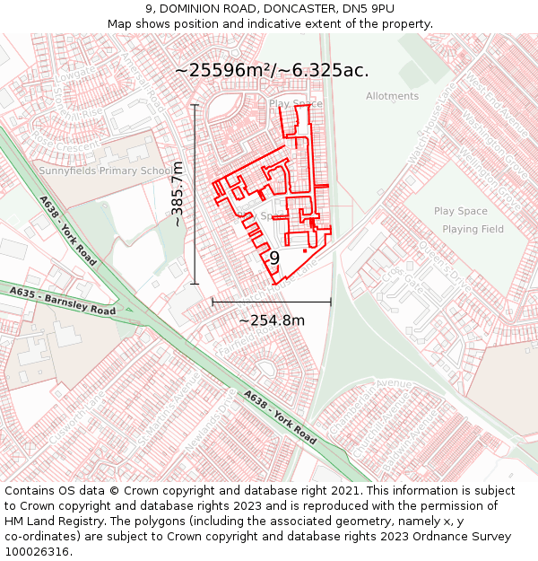 9, DOMINION ROAD, DONCASTER, DN5 9PU: Plot and title map