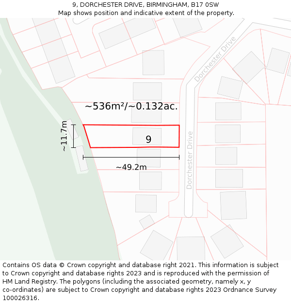 9, DORCHESTER DRIVE, BIRMINGHAM, B17 0SW: Plot and title map