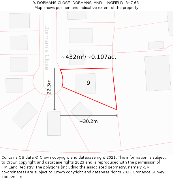 9, DORMANS CLOSE, DORMANSLAND, LINGFIELD, RH7 6RL: Plot and title map