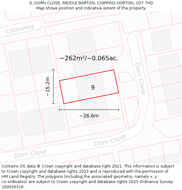 9, DORN CLOSE, MIDDLE BARTON, CHIPPING NORTON, OX7 7HD: Plot and title map