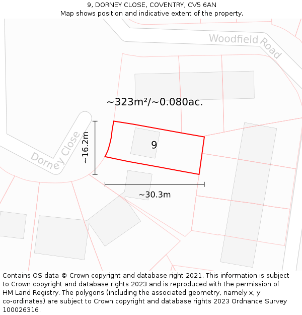 9, DORNEY CLOSE, COVENTRY, CV5 6AN: Plot and title map