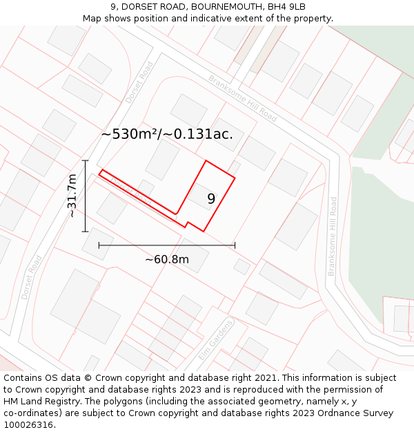 9, DORSET ROAD, BOURNEMOUTH, BH4 9LB: Plot and title map