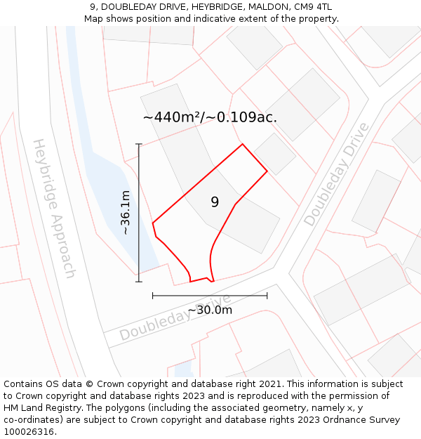 9, DOUBLEDAY DRIVE, HEYBRIDGE, MALDON, CM9 4TL: Plot and title map
