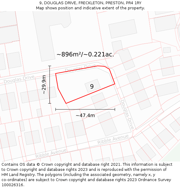 9, DOUGLAS DRIVE, FRECKLETON, PRESTON, PR4 1RY: Plot and title map