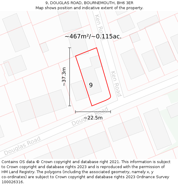 9, DOUGLAS ROAD, BOURNEMOUTH, BH6 3ER: Plot and title map