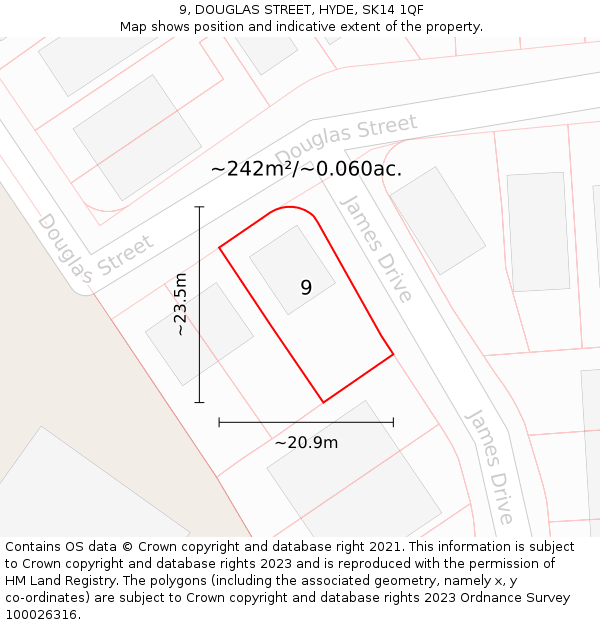 9, DOUGLAS STREET, HYDE, SK14 1QF: Plot and title map