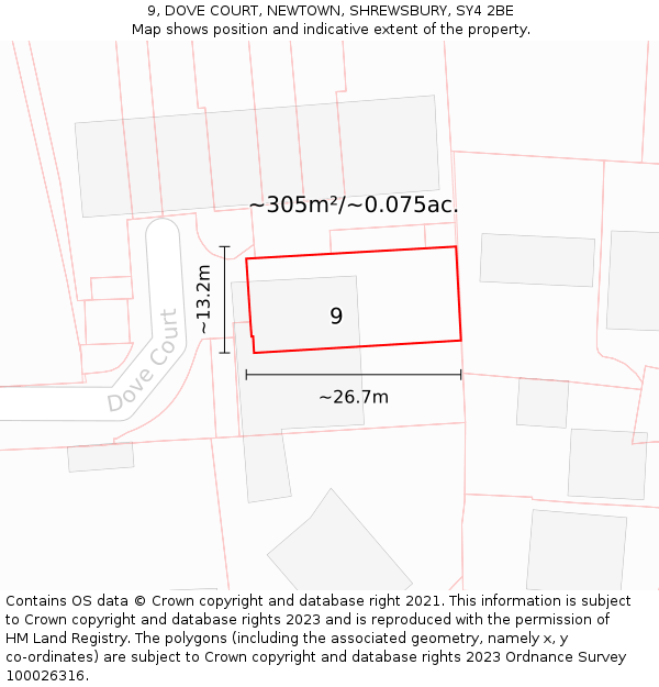 9, DOVE COURT, NEWTOWN, SHREWSBURY, SY4 2BE: Plot and title map