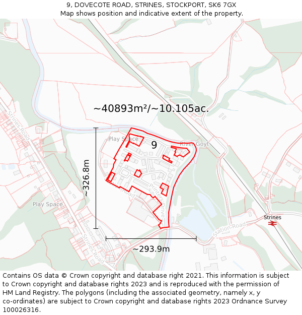 9, DOVECOTE ROAD, STRINES, STOCKPORT, SK6 7GX: Plot and title map