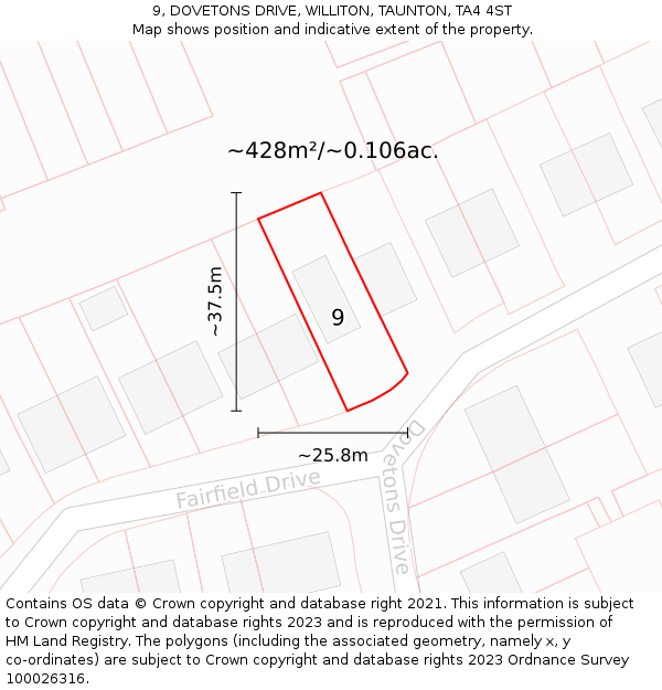 9, DOVETONS DRIVE, WILLITON, TAUNTON, TA4 4ST: Plot and title map