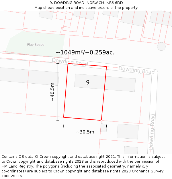 9, DOWDING ROAD, NORWICH, NR6 6DD: Plot and title map