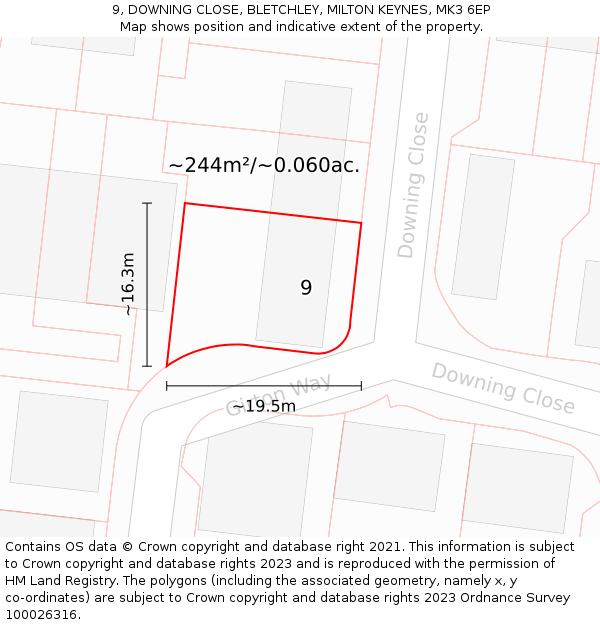 9, DOWNING CLOSE, BLETCHLEY, MILTON KEYNES, MK3 6EP: Plot and title map