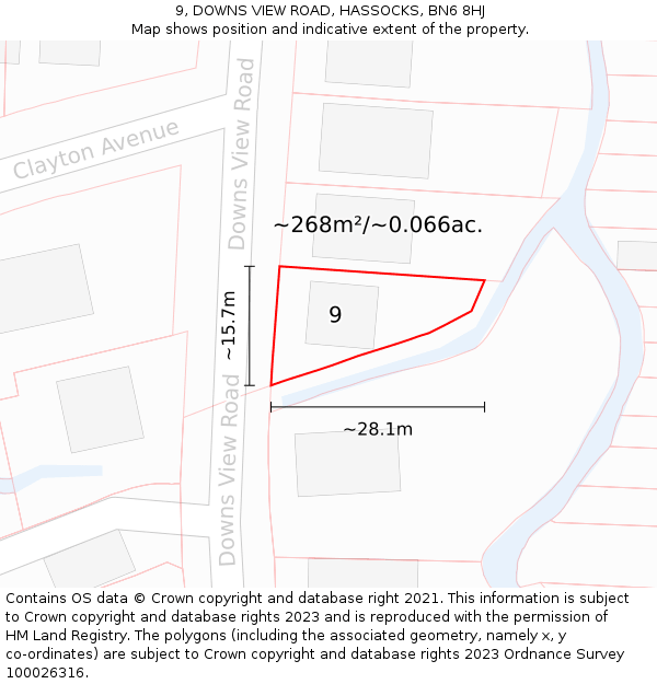 9, DOWNS VIEW ROAD, HASSOCKS, BN6 8HJ: Plot and title map