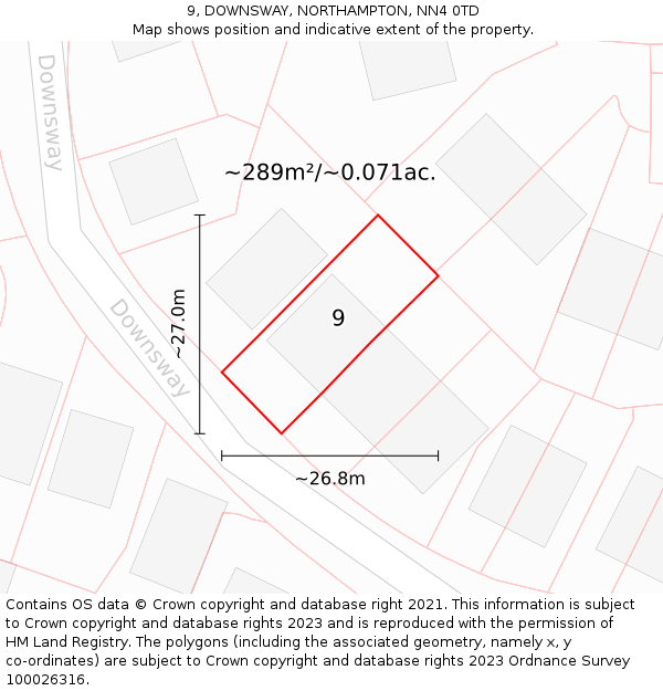 9, DOWNSWAY, NORTHAMPTON, NN4 0TD: Plot and title map