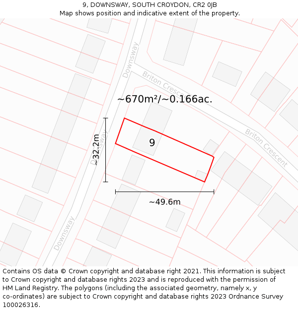 9, DOWNSWAY, SOUTH CROYDON, CR2 0JB: Plot and title map