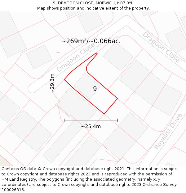 9, DRAGOON CLOSE, NORWICH, NR7 0YL: Plot and title map