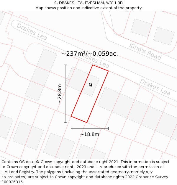 9, DRAKES LEA, EVESHAM, WR11 3BJ: Plot and title map