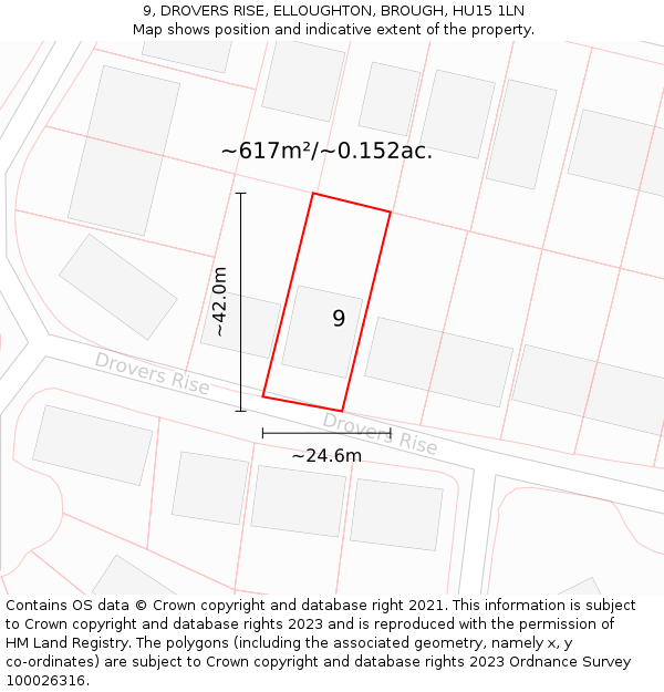 9, DROVERS RISE, ELLOUGHTON, BROUGH, HU15 1LN: Plot and title map