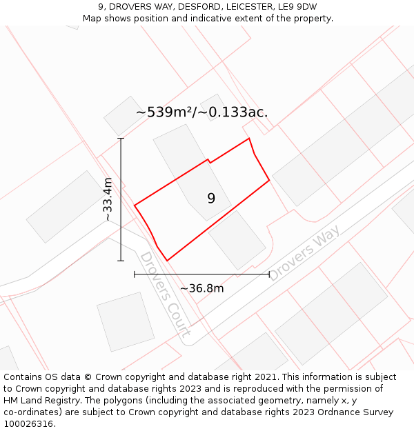 9, DROVERS WAY, DESFORD, LEICESTER, LE9 9DW: Plot and title map