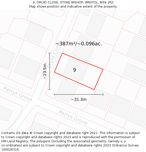 9, DRUID CLOSE, STOKE BISHOP, BRISTOL, BS9 1RZ: Plot and title map