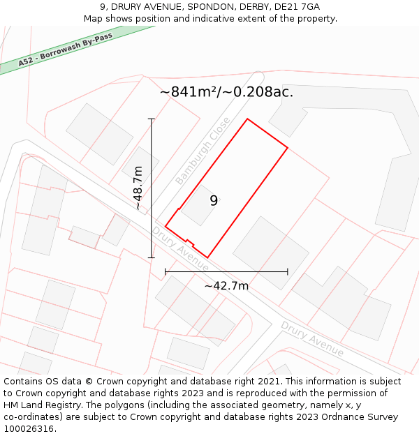 9, DRURY AVENUE, SPONDON, DERBY, DE21 7GA: Plot and title map