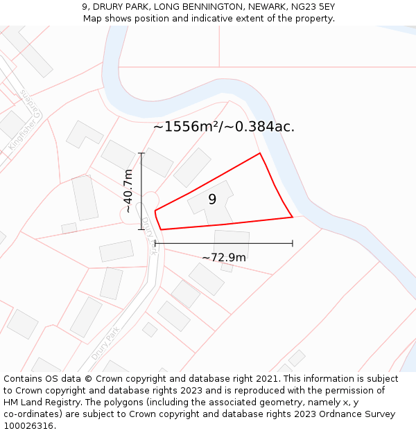 9, DRURY PARK, LONG BENNINGTON, NEWARK, NG23 5EY: Plot and title map