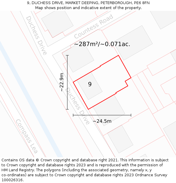 9, DUCHESS DRIVE, MARKET DEEPING, PETERBOROUGH, PE6 8FN: Plot and title map