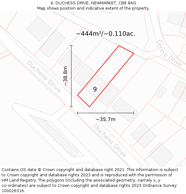 9, DUCHESS DRIVE, NEWMARKET, CB8 8AG: Plot and title map