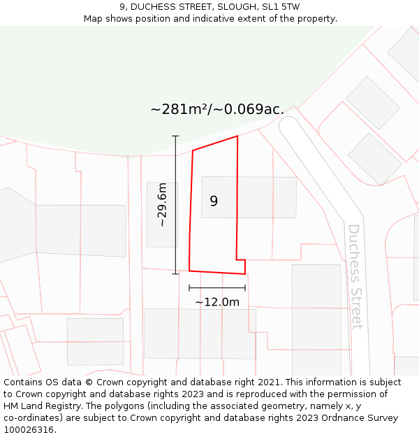 9, DUCHESS STREET, SLOUGH, SL1 5TW: Plot and title map