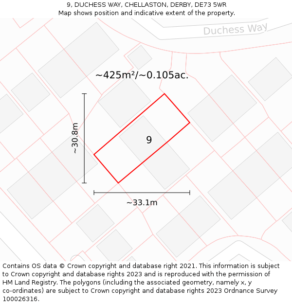 9, DUCHESS WAY, CHELLASTON, DERBY, DE73 5WR: Plot and title map