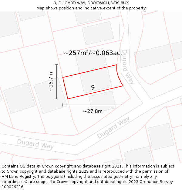 9, DUGARD WAY, DROITWICH, WR9 8UX: Plot and title map
