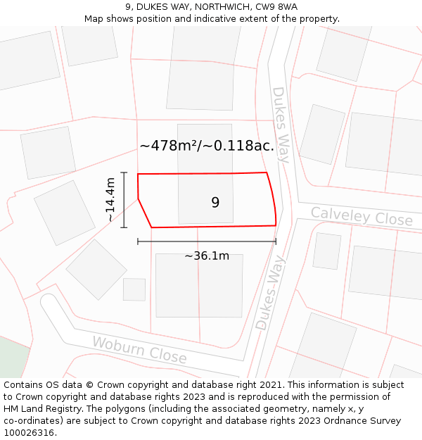 9, DUKES WAY, NORTHWICH, CW9 8WA: Plot and title map