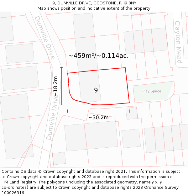 9, DUMVILLE DRIVE, GODSTONE, RH9 8NY: Plot and title map