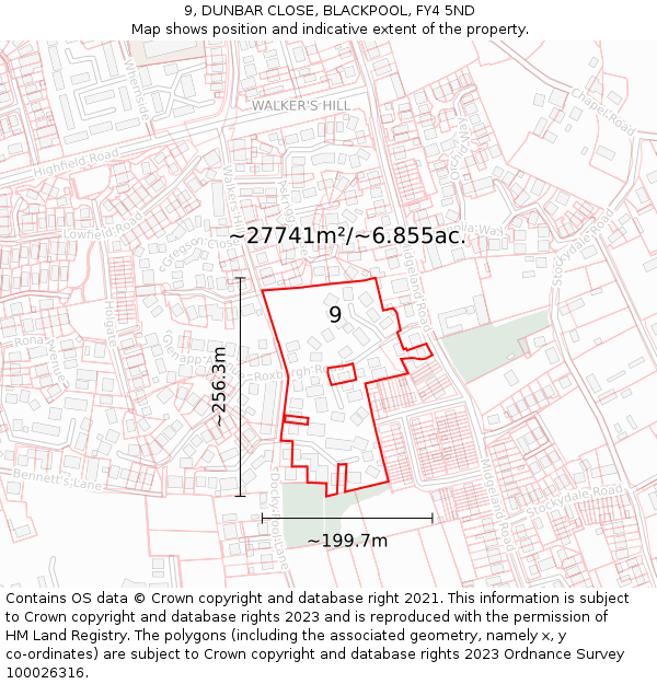 9, DUNBAR CLOSE, BLACKPOOL, FY4 5ND: Plot and title map
