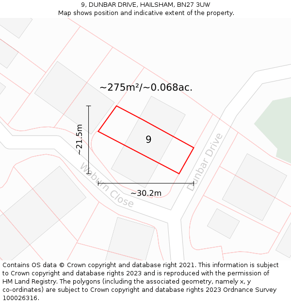 9, DUNBAR DRIVE, HAILSHAM, BN27 3UW: Plot and title map