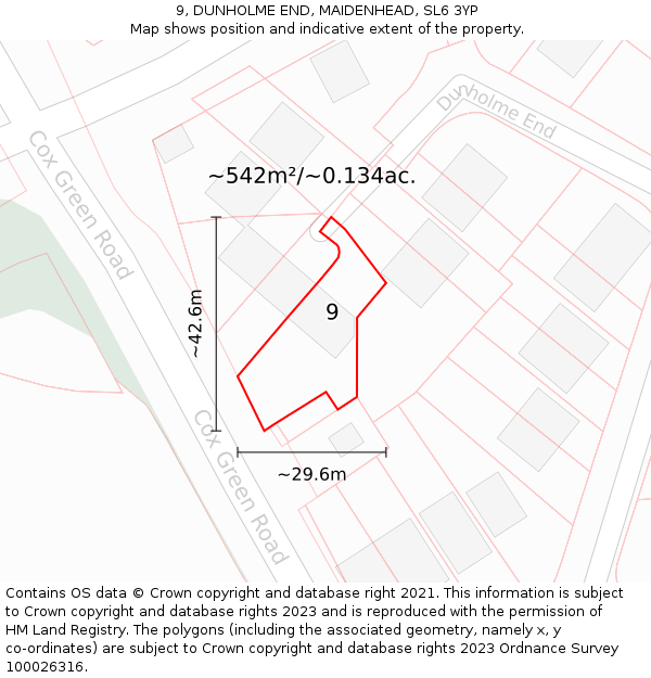 9, DUNHOLME END, MAIDENHEAD, SL6 3YP: Plot and title map