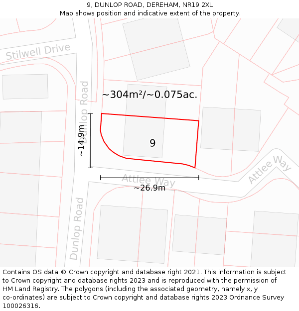 9, DUNLOP ROAD, DEREHAM, NR19 2XL: Plot and title map