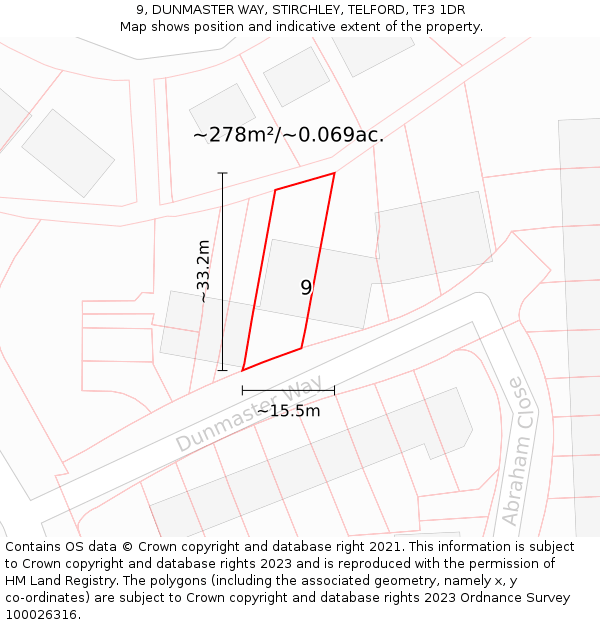 9, DUNMASTER WAY, STIRCHLEY, TELFORD, TF3 1DR: Plot and title map