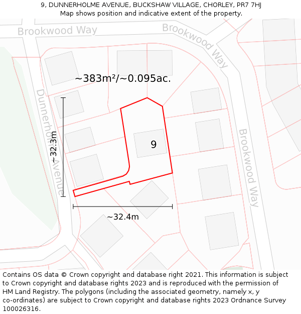 9, DUNNERHOLME AVENUE, BUCKSHAW VILLAGE, CHORLEY, PR7 7HJ: Plot and title map