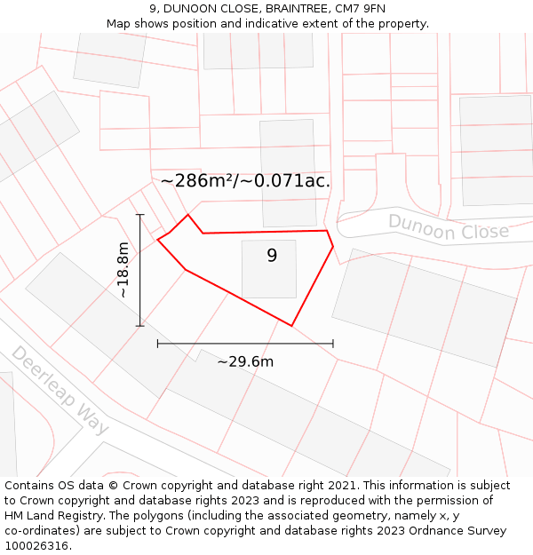 9, DUNOON CLOSE, BRAINTREE, CM7 9FN: Plot and title map