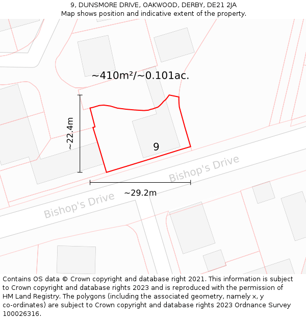 9, DUNSMORE DRIVE, OAKWOOD, DERBY, DE21 2JA: Plot and title map
