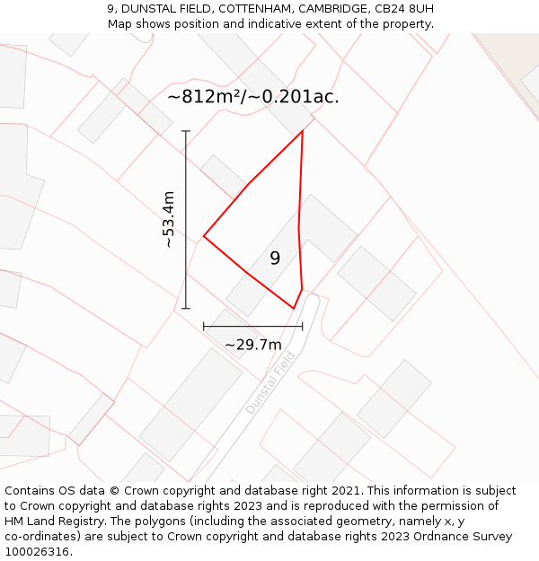 9, DUNSTAL FIELD, COTTENHAM, CAMBRIDGE, CB24 8UH: Plot and title map