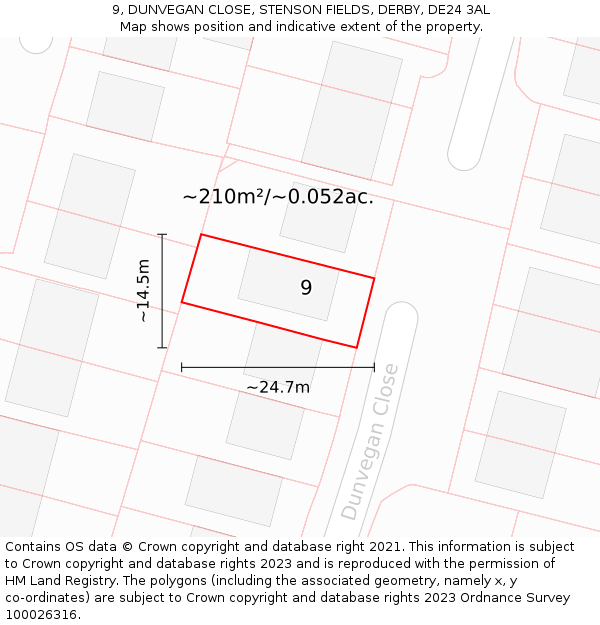9, DUNVEGAN CLOSE, STENSON FIELDS, DERBY, DE24 3AL: Plot and title map