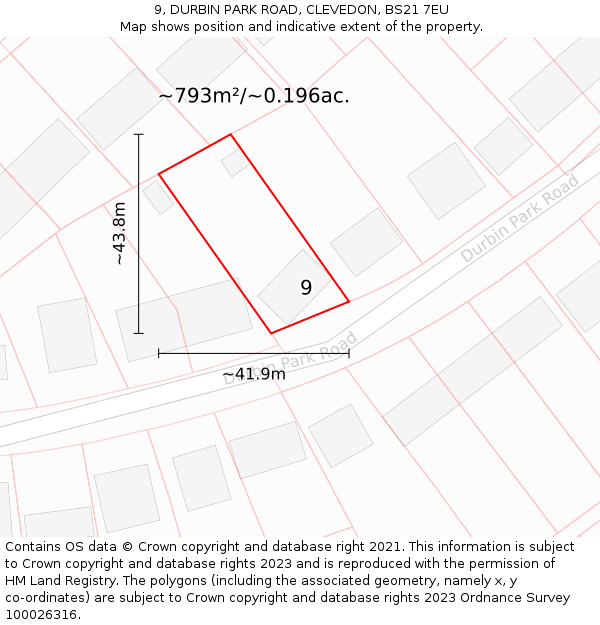 9, DURBIN PARK ROAD, CLEVEDON, BS21 7EU: Plot and title map