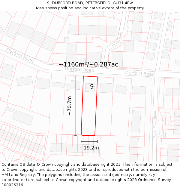 9, DURFORD ROAD, PETERSFIELD, GU31 4EW: Plot and title map