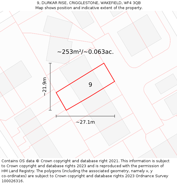 9, DURKAR RISE, CRIGGLESTONE, WAKEFIELD, WF4 3QB: Plot and title map